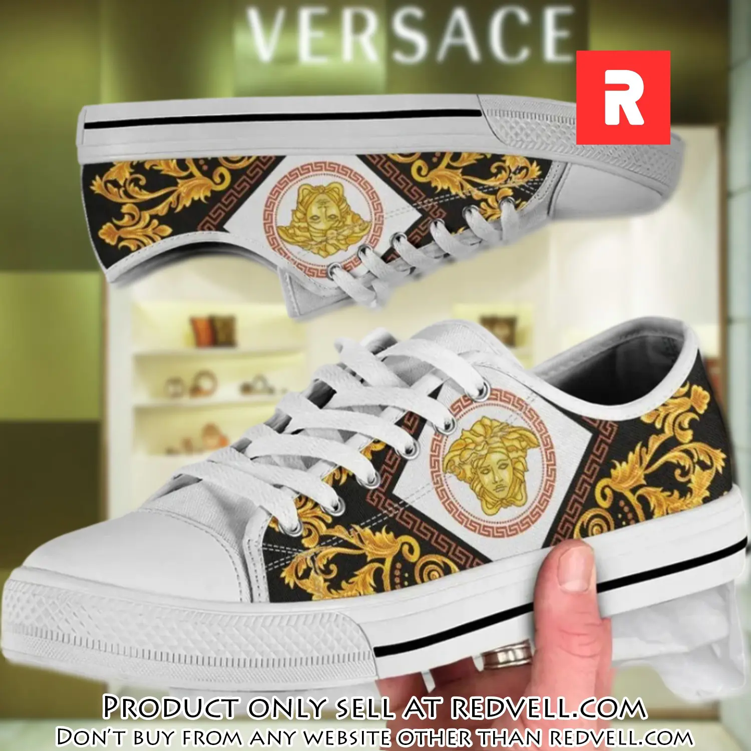 Versace medusa golden pattern white low top canvas shoes luxury brand gifts for men women rv4508129